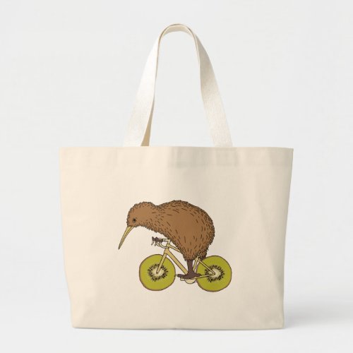 Kiwi Riding Bike With Kiwi Wheels Large Tote Bag