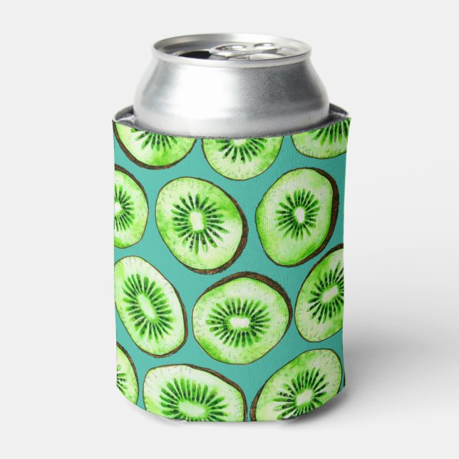 Kiwi slices on turquoise can cooler (Can Front)
