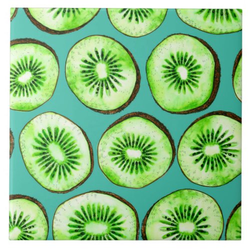 Kiwi slices on turquoise ceramic tile