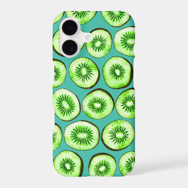 Kiwi slices on turquoise iPhone case (Back)