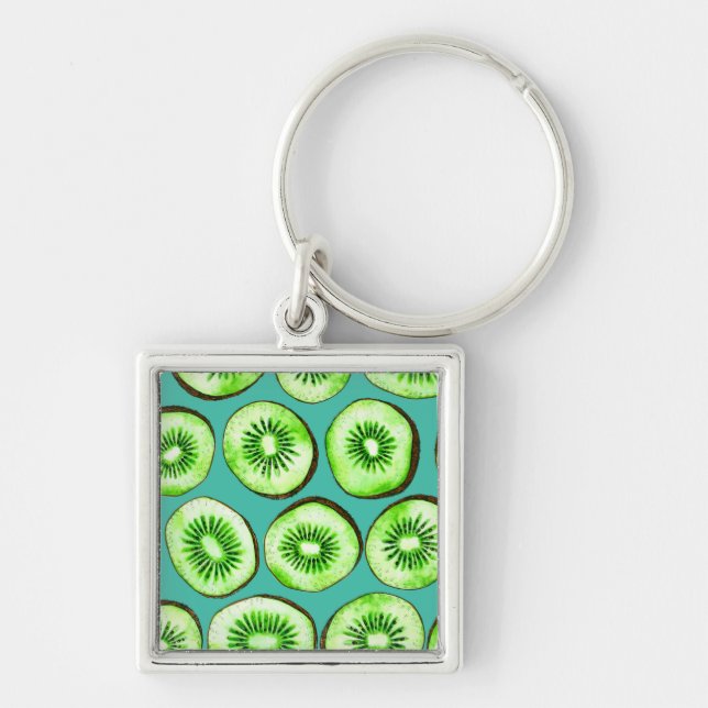 Kiwi slices on turquoise keychain (Front)