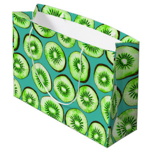 Kiwi slices on turquoise large gift bag