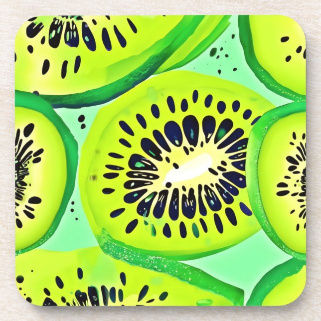 Kiwi Slices: Vibrant and Fresh Beverage Coaster (Front)