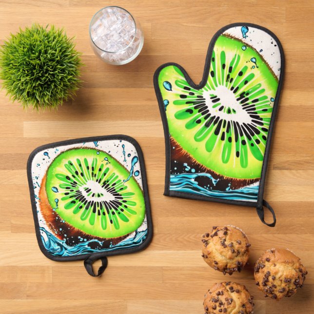 Kiwi Splash of Freshness Oven Mitt & Pot Holder Set (Top Down)