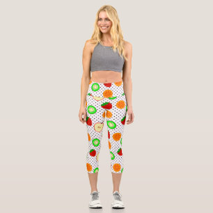 kiwi strawberry apple fruit dots capri leggings