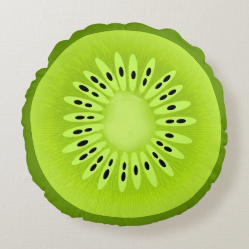 Kiwi Stylized Fruit Slice Round Pillow