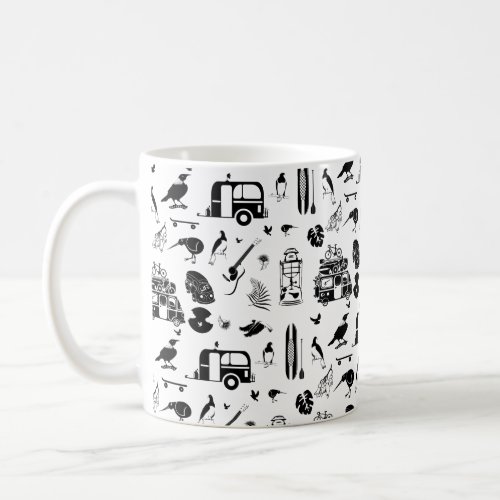 Kiwi summer pattern black and white coffee mug
