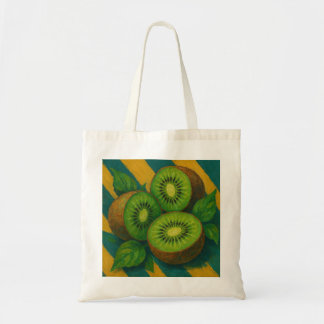 Kiwis with Mustard and Teal Stripes Tote Bag