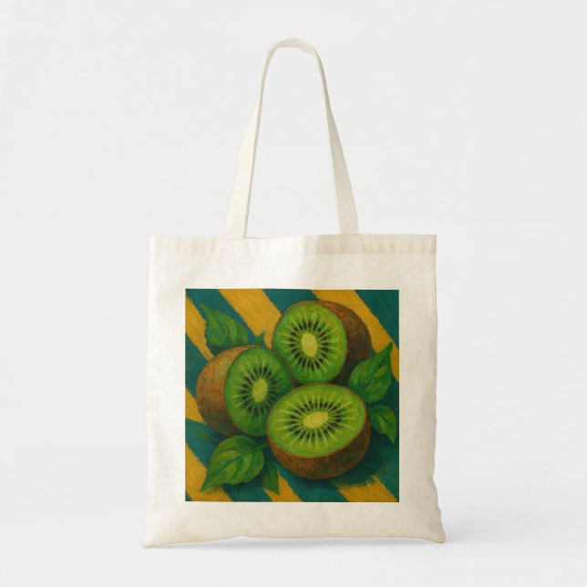 Kiwis with Mustard and Teal Stripes Tote Bag (Front)