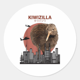 Kiwizilla Funny Kiwi _ New Zealand Bird Lovers Gif Classic Round Sticker