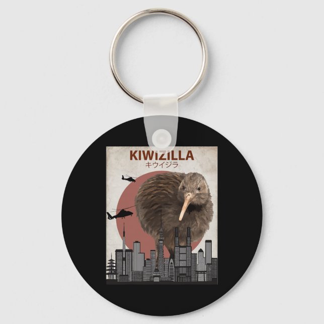 Kiwizilla Funny Kiwi New Zealand Bird Lovers Gift  Keychain (Front)