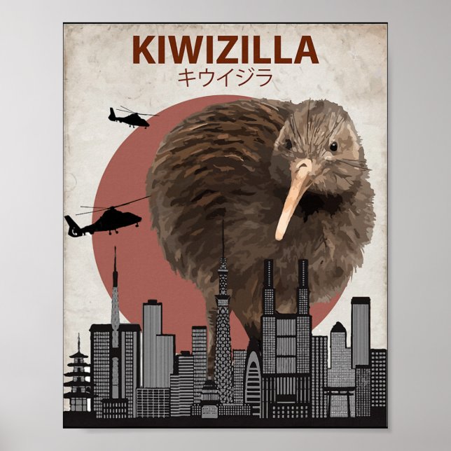 Kiwizilla Funny Kiwi New Zealand Bird Lovers Gift  Poster (Front)