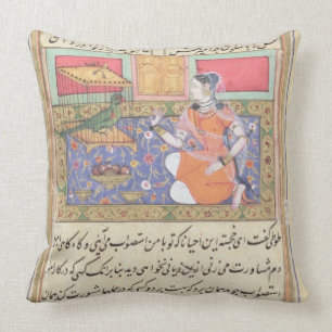 Kjujista, the Merchant's Wife, talking to a Parrot Throw Pillow