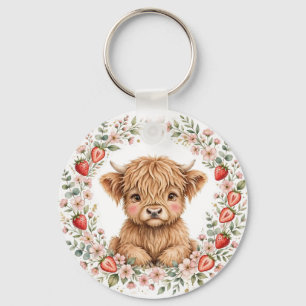 KJV Bible-Cute Strawberry Highland Cow Calf Keychain