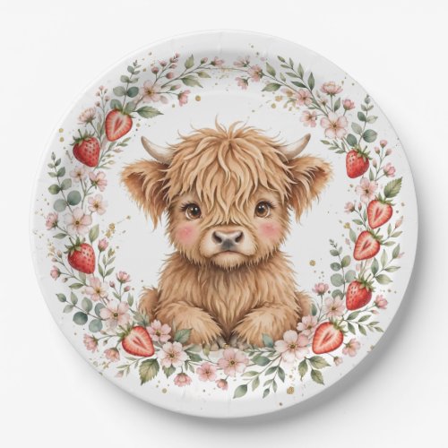 KJV Bible-Cute Strawberry Highland Cow Calf Paper Plates