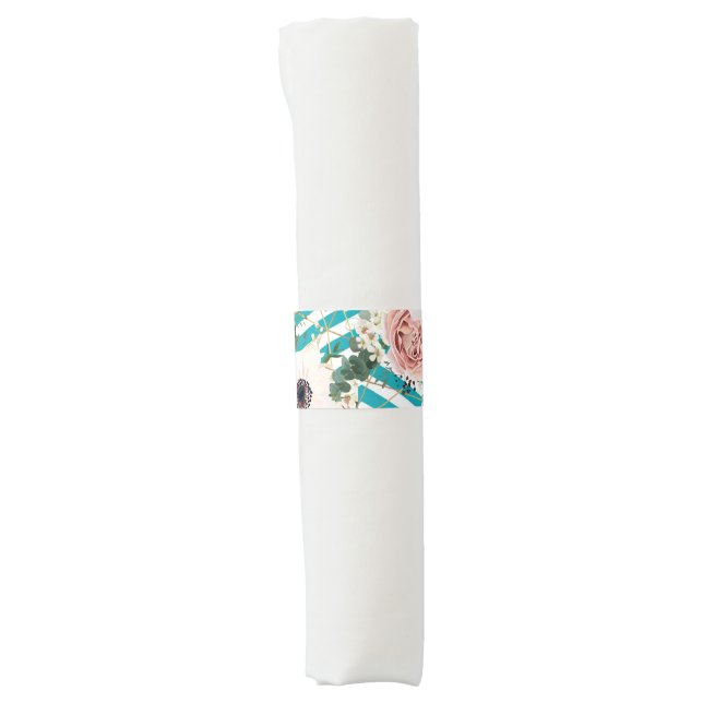 kkkk Geometric Rose Chevron Teal Napkin Bands (Front)