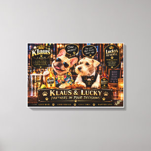 Klaus & Lucky Partners in Pour Decisions Funny Dog Canvas Print