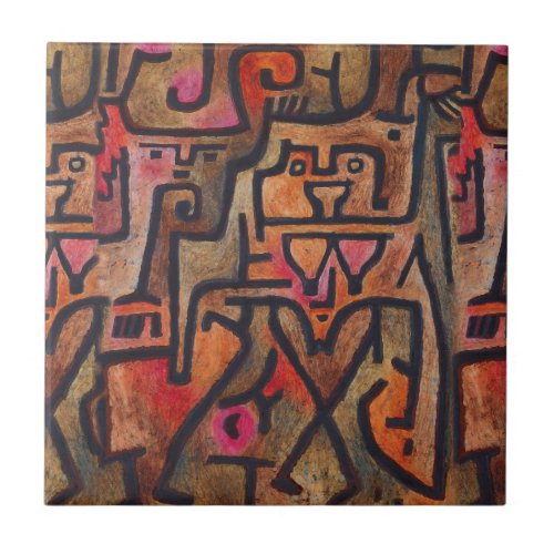Klee Abstract Red Abstract Expressionist Nature  Ceramic Tile