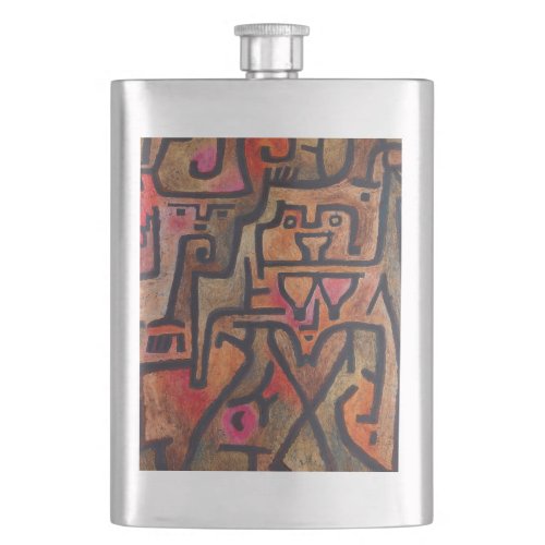 Klee Abstract Red Abstract Expressionist Nature  Hip Flask