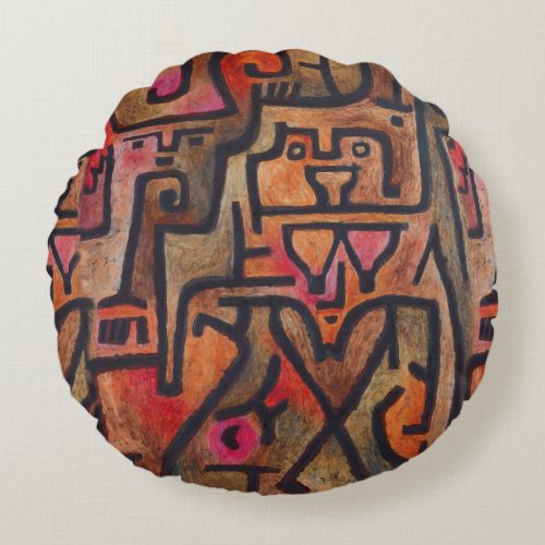 Klee Abstract Red Abstract Expressionist Nature  Round Pillow