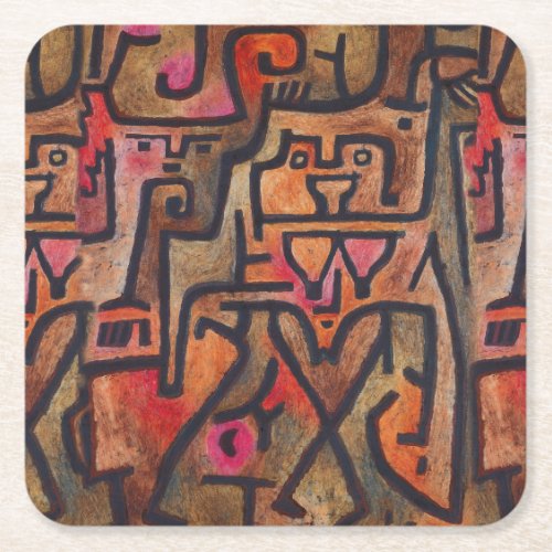 Klee Abstract Red Abstract Expressionist Nature  Square Paper Coaster