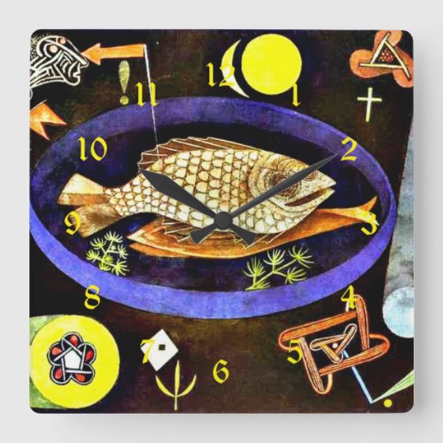 Klee _ Aroundfish popular painting Square Wall Clock