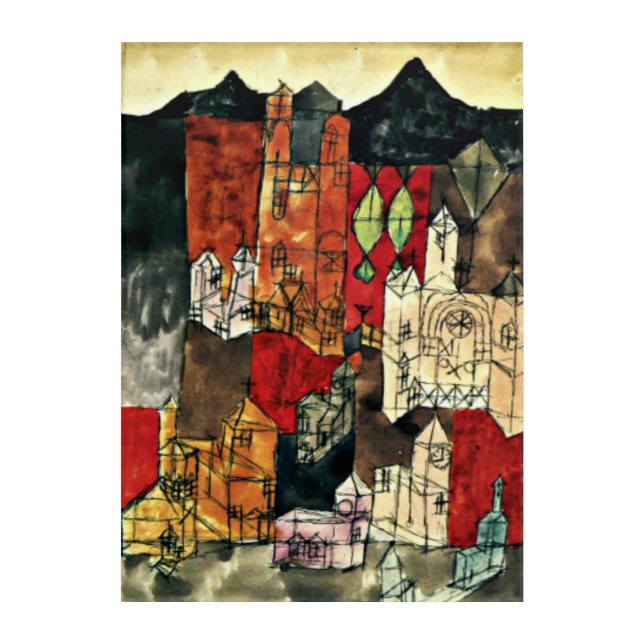 Klee - City of Churches, 1918, famous artwork Acrylic Print (Front)
