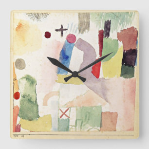 Klee - Pathetic Watercolor, Red Square Wall Clock