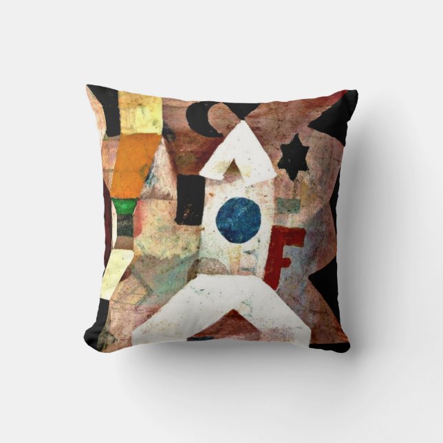 Klee - The Chapel, Paul Klee painting Throw Pillow (Front)