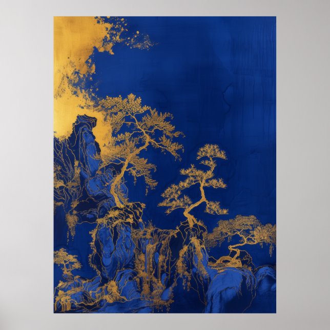 Klein Blue Chinese Embroidery Craft of Gold Poster (Front)