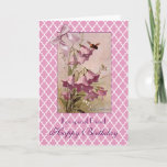 Klein Purple Bellflower Campanula Friend Birthday Card<br><div class="desc">Happy Birthday for a special friend. Inside verse: "A friend is a gift you give yourself." Purple Bellflowers or Campanula blossoms by artist Catharina Klein,  a.k.a. Catharine,  1861-1929. A purple satin bow adds a touch of elegance. The background is a quatrefoil design. Enjoy.</div>