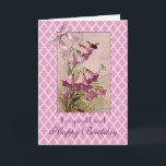 Klein Purple Bellflower Campanula Friend Birthday Card<br><div class="desc">Happy Birthday for a special friend. Inside verse: "A friend is a gift you give yourself." Purple Bellflowers or Campanula blossoms by artist Catharina Klein,  a.k.a. Catharine,  1861-1929. A purple satin bow adds a touch of elegance. The background is a quatrefoil design. Enjoy.</div>