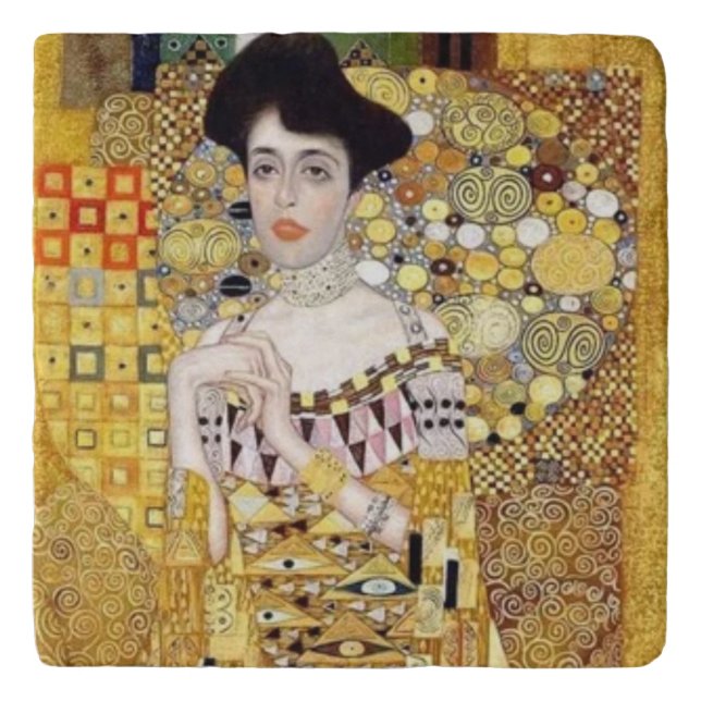 Klimpt "Woman in Gold" print marble trivet (Front)