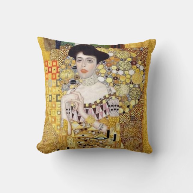 Klimpt "Woman in Gold" print throw pillow (Front)