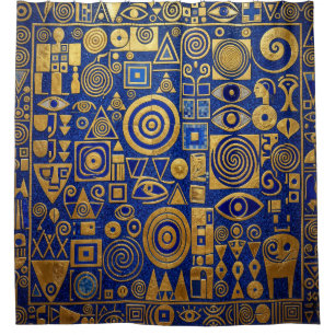 Klimt Blue+Gold Egyptian Revival Shower Curtain