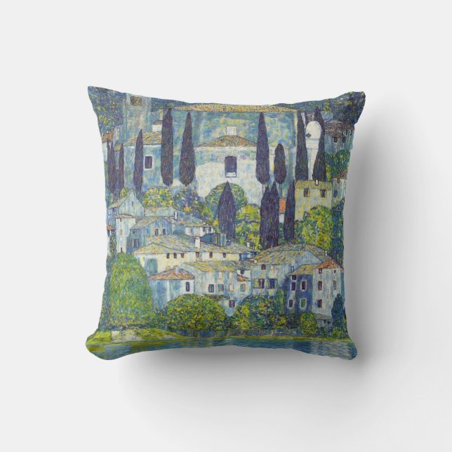 Klimt cityscape painting throw pillow (Front)
