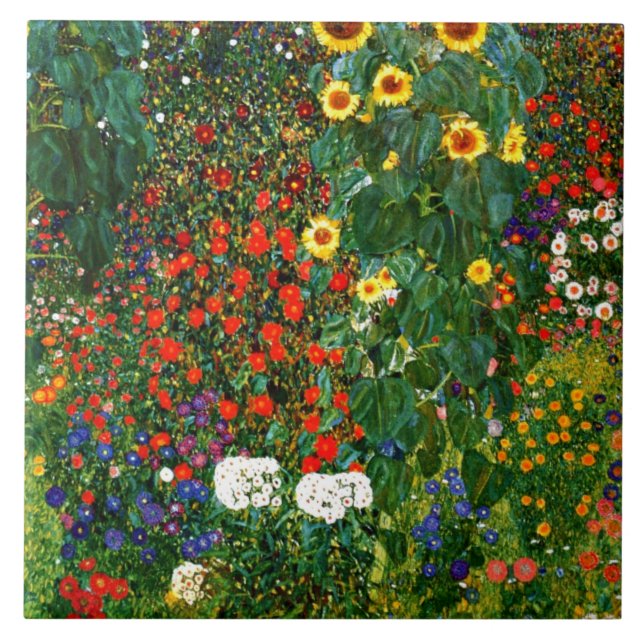 Klimt - Farm Garden with Sunflowers, Ceramic Tile (Front)