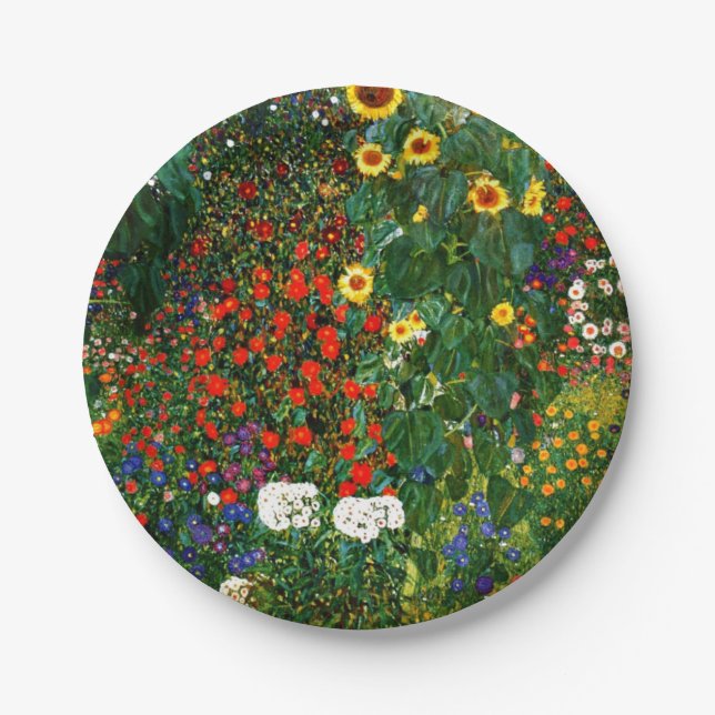 Klimt - Farm Garden with Sunflowers Paper Plates (Front)