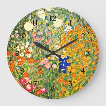 Klimt - Flower Garden 1907 Large Clock by Virginia5050 at Zazzle