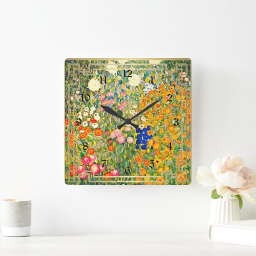 Klimt _ Flower Garden Square Wall Clock