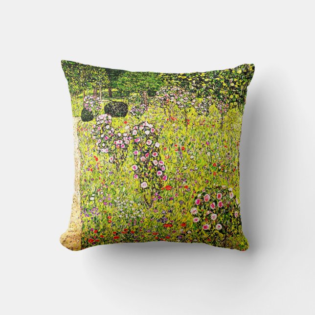 Klimt - Fruit Garden with Roses, Gustav Klimt art Throw Pillow (Front)