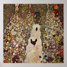 Klimt Garden With Roosters Poster