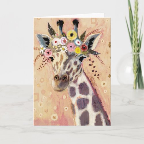 Klimt Giraffe  Adorned In Flowers Card