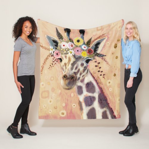 Klimt Giraffe  Adorned In Flowers Fleece Blanket