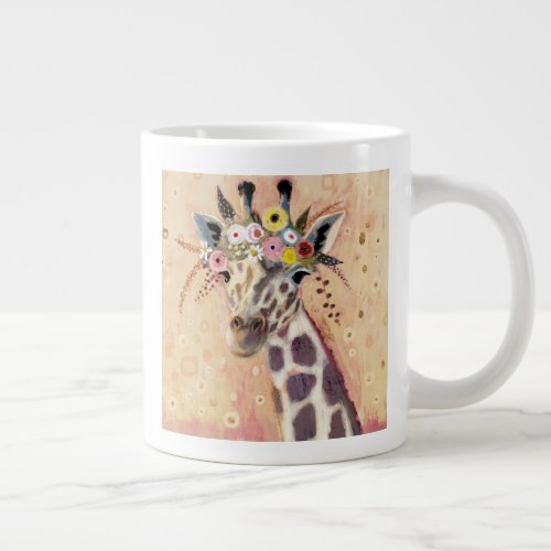 Klimt Giraffe  Adorned In Flowers Giant Coffee Mug