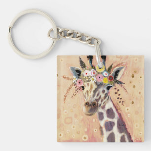 Klimt Giraffe Adorned In Flowers Keychain