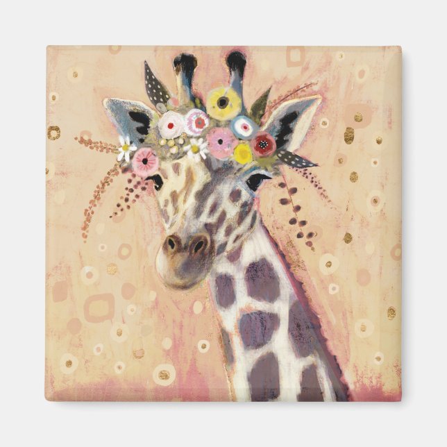 Klimt Giraffe | Adorned In Flowers Magnet (Front)