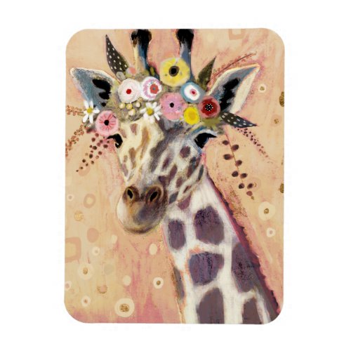 Klimt Giraffe  Adorned In Flowers Magnet