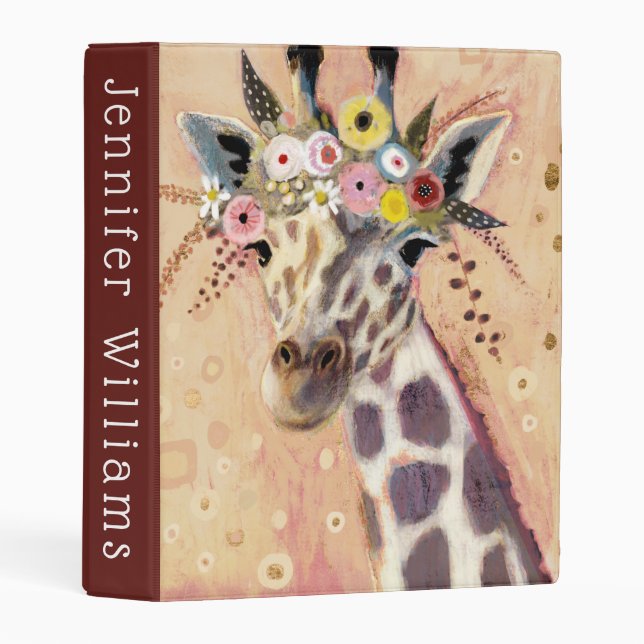 Klimt Giraffe | Adorned In Flowers Mini Binder (Front/Spine)