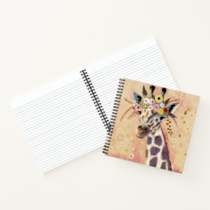 Klimt Giraffe   Adorned In Flowers Notebook